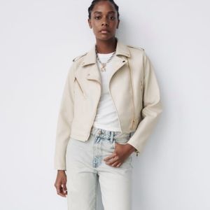 Faux leather medium size ecru jacket from zara NEW WITH TAGS